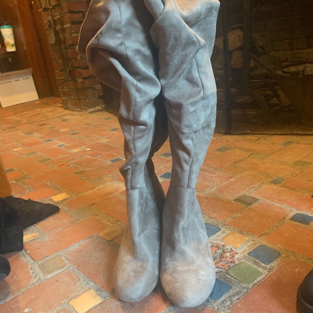 Taupe Torrid Knee High Wedge Heeled Boots
